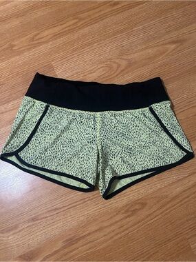 lululemon athletica Black Waist Lime Green Print Athletic Shorts